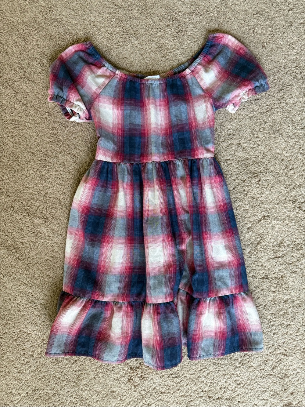 The Children's Place Red and Blue Plaid Tiered Dress Cottagecore Size 5T - Picture 1 of 4